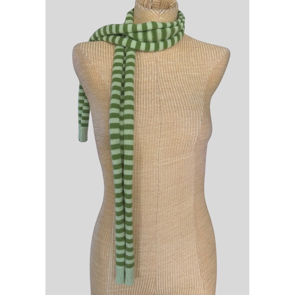 VINTAGE Y2K Gap Light & Dark Green  Striped Scarf Wool & Angora Rabbit Fur 53"